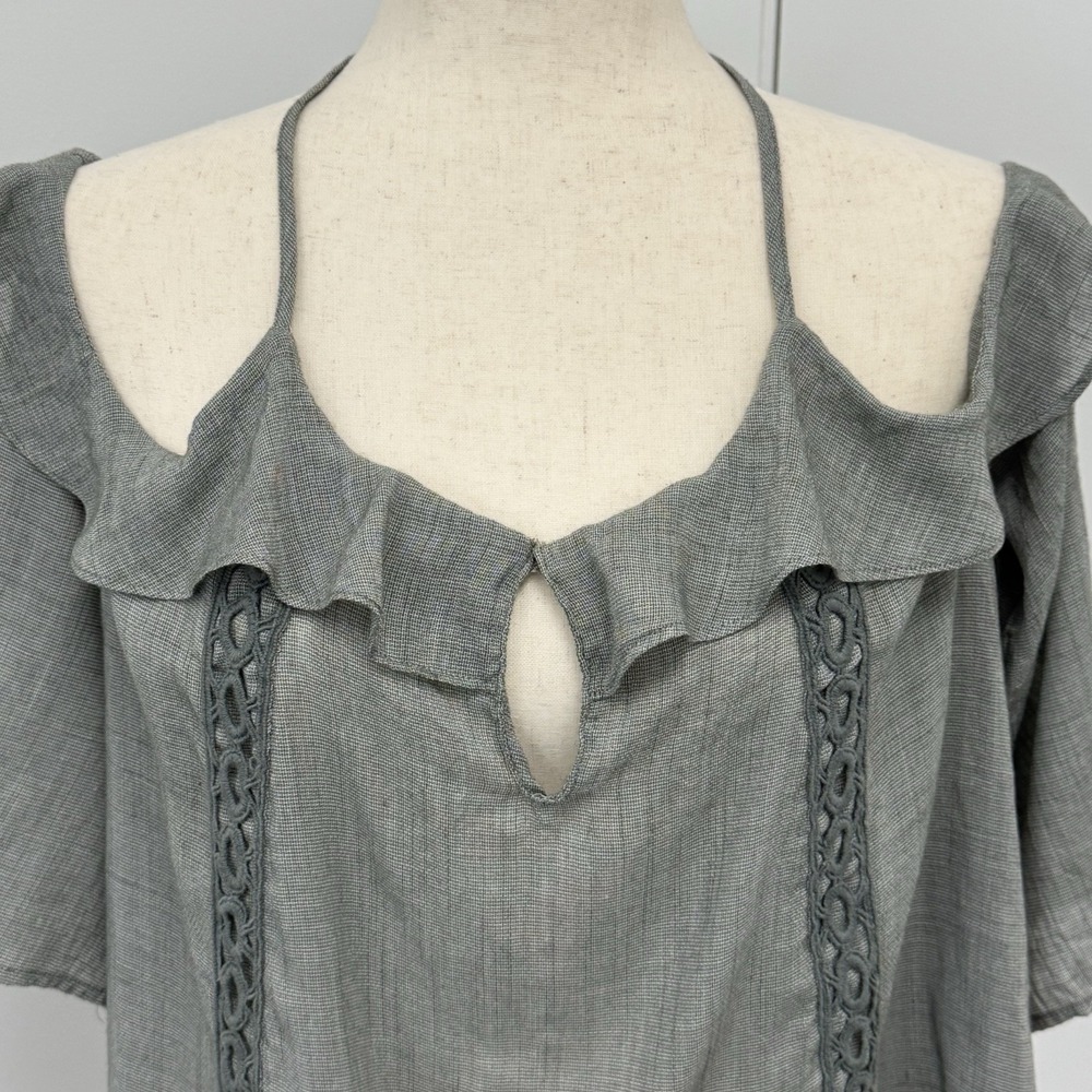Lush Gray Boho Chic 3/4 Sleeve Off The Shoulder Gauze Women's Blouse Top Sz L